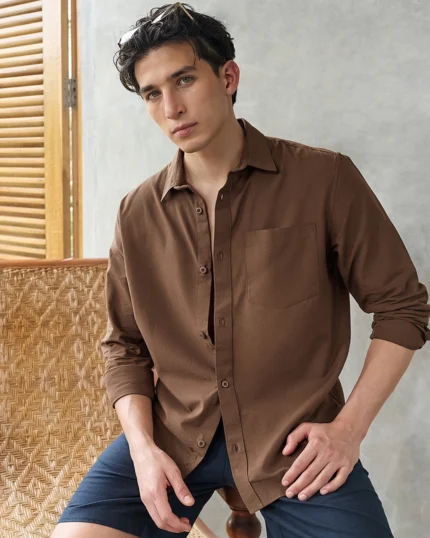 Men's Toffee Brown Cotton Linen Shirt