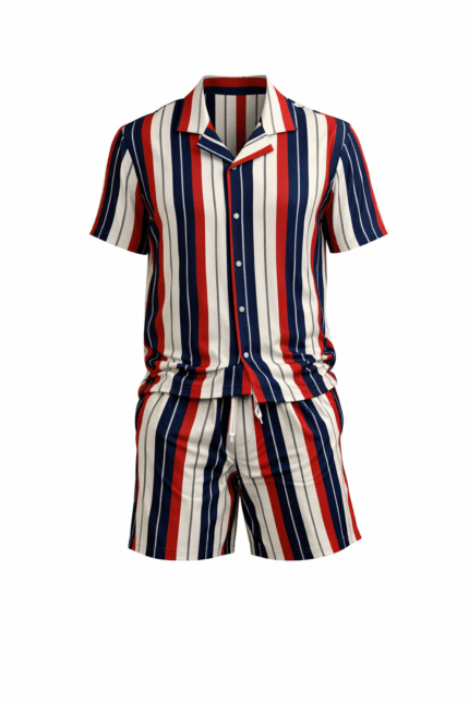 Men’s Striped Co-Ord Set Shirt + Shorts Casual Summer Outfit  Comfortable Streetwear Set
