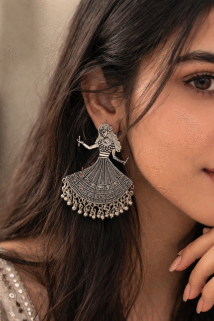 Oxidised Silver Traditional Dancer Earrings for Women
Ethnic Long Jhumka Style Jewelry with Ghungroo Drops