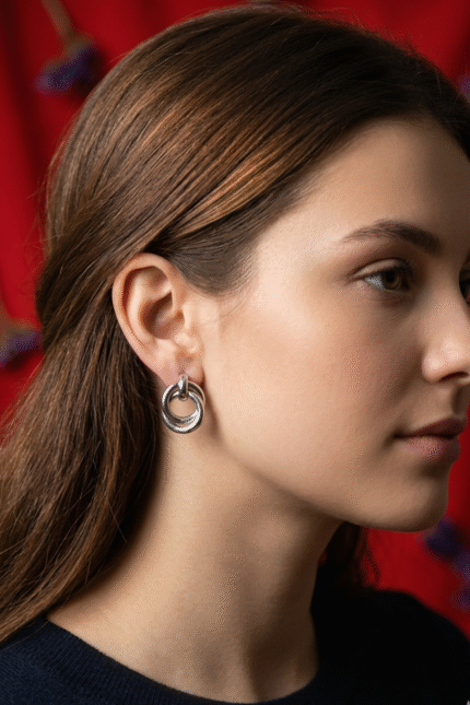 Silver Interlocking Circle Stud Earrings for Women
Minimalist Double Hoop Knot Design | Lightweight Fashion Jewelry