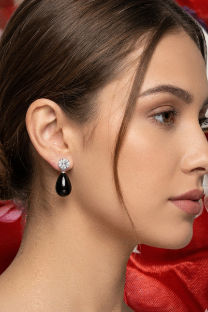 Black Teardrop Drop Earrings with Crystal Stud
Statement Party Wear Earrings for Women & Girls