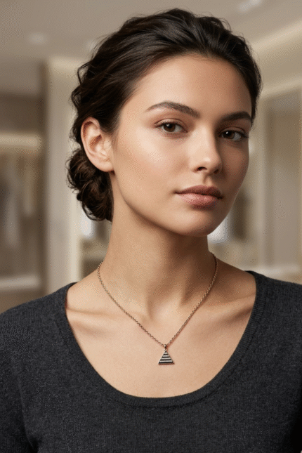 Minimalist Triangle Pendant Necklace for Women
Silver Chain with Black Striped Geometric Charm