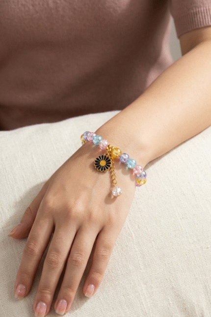 Multicolor Crystal Beaded Bracelet with Daisy Charm
Stretchable Elastic Fashion Jewelry for Women & Girls