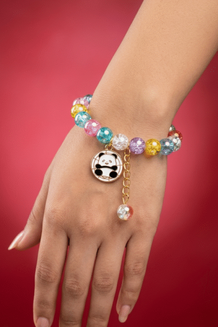 Cute Panda Charm Beaded Bracelet for Women & Girls
Colorful Crystal Elastic Bracelet with Gold Chain Accent
