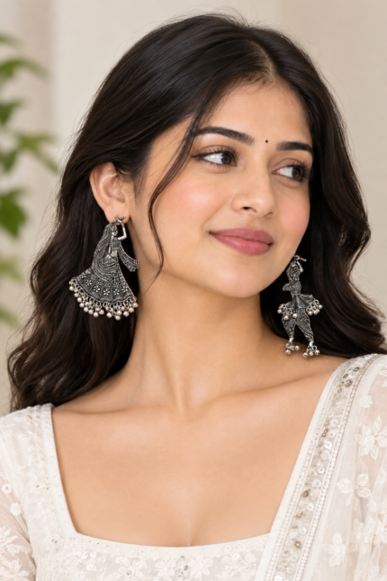 Festive Traditional Figure Design Long Dangle Earrings